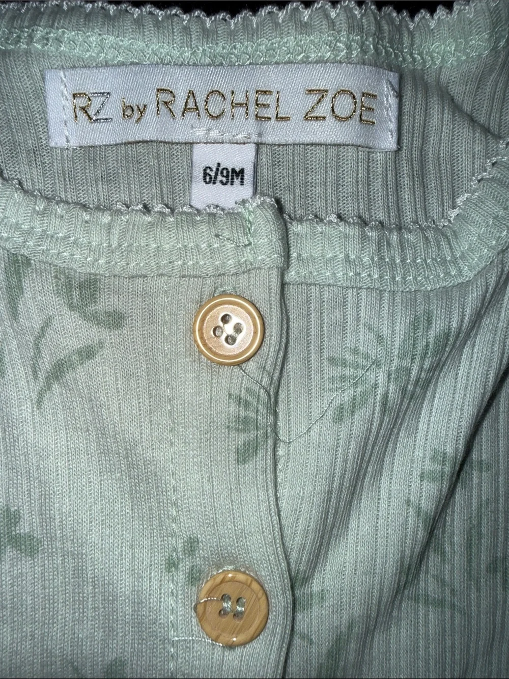Rachel Zoe Light Green Floral Ribbed Baby Top & bottom with Matching Headband